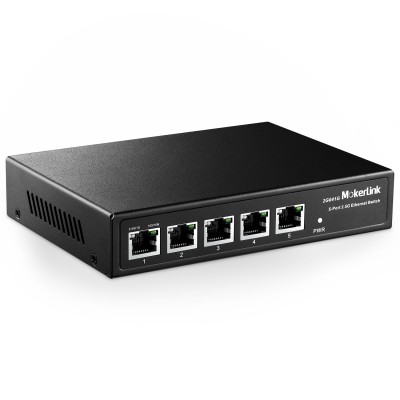 MokerLink 5 Port 2.5G Ethernet Switch, 5 x 2.5GBASE-T Ports, kompatibel mit 10/100/1000Mbps, Metall Unmanaged Lüfter Netzwerk Switch