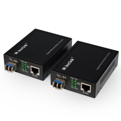 Convertidor mokerlink Gigabit SFP a RJ45, un par de 2 pares de convertidores de medios de fibra monomodo a Ethernet, 10 / 100 / 1000mbps RJ45 Port, 1000base LX módulo SFP 1310nm a 20km