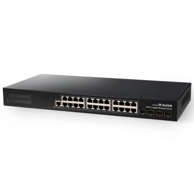 MokerLink 24 Port Gigabit Managed Switch with 4 Port SFP, 24 Port GE, 4 x 1G SFP, L2+ Smart Managed, with Console Port CLI Command, Rackmount Fanless, QoS Vlan IGMP and Static Routing