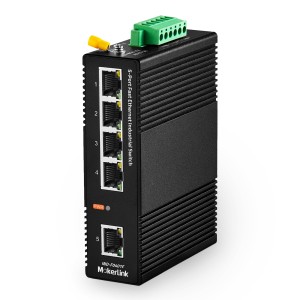 MokerLink 5 Port Industrial DIN-Rail Network Switch, 10/100Mbps Fast Ethernet, IP40 Rated Network Switch (-40 to 185°F), with UL Power Supply