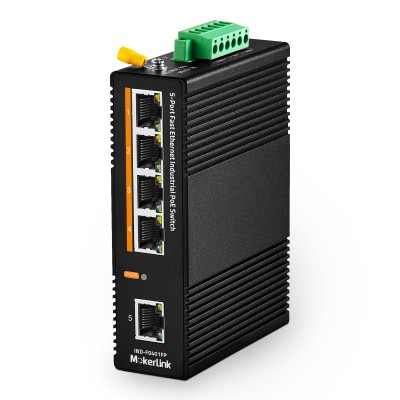 MokerLink 5-Port PoE Industrieller DIN-Schienen-Netzwerkschalter, 60W IEEE802.3af/at PoE-Stromversorgung, 10/100Mbps Fast Ethernet, IP40 Nennnetzwerkschalter (-40 bis 185°F), mit UL-Stromversorgung