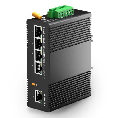 Interruttore industriale DIN-Rail Ethernet Gigabit a 5 porte MokerLink, capacità di commutazione 14Gbps, commutatore di rete nominale IP40 (-40 a 185°F), con alimentazione UL