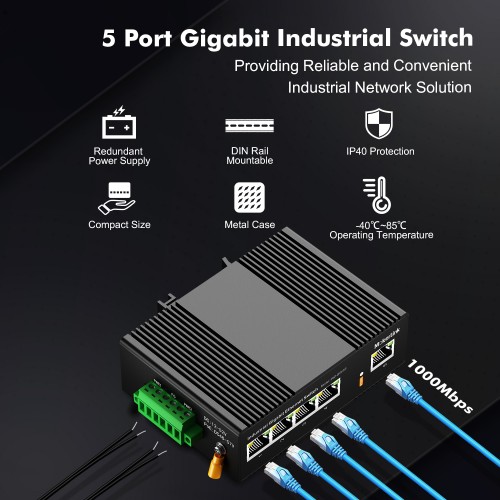 5 Port Gigabit Ethernet Switch|Mini Metal Housing Switch|Plug&Play