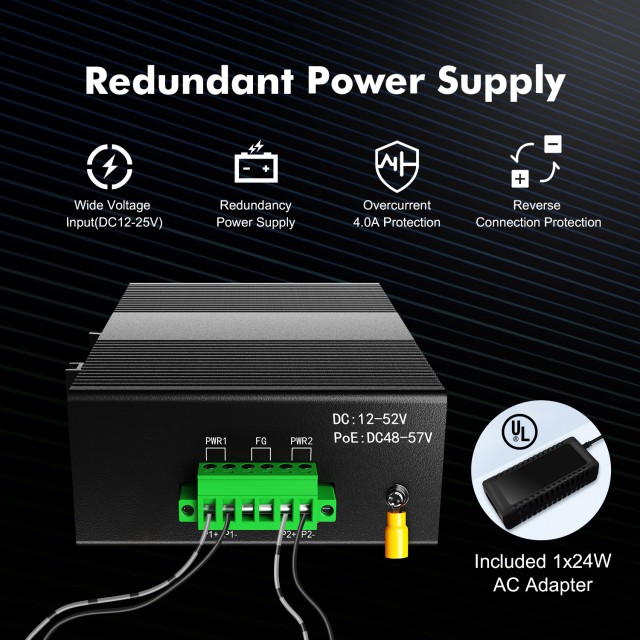 Switch Industriel 5 Ports MokerLink - Fast Ethernet 10/100Mbps, Montage Rail DIN/Mural - Pour Réseaux Robustes