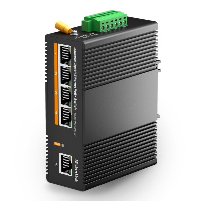 MokerLink 5 Port PoE Gigabit Industrial DIN-Rail Ethernet Switch, 60W PoE+ Power, 14Gbps Switching Capacity, IP40 Rated Unmanaged Network Switch (-40 to 185°F), with UL Power Supply 
