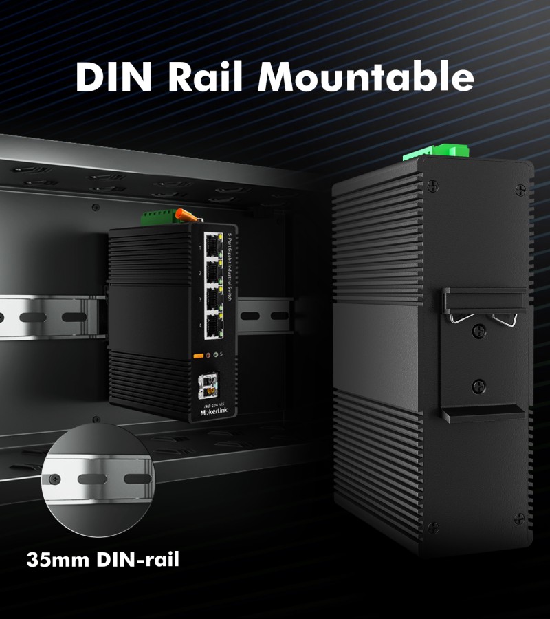 MokerLink 5 Port Gigabit Industrial DIN-Rail Ethernet Switch with 1 SFP ...