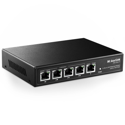 MokerLink 5 Port 2.5G PoE Switch, 5 x 2.5GBASE-T Ports, 4 Port PoE IEEE802.3af/at 65W, Compatible with 10/100/1000Mbps, Unmanaged Fanless Wall Mountable Network Switch