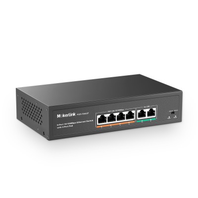 MokerLink 6 Port PoE Switch with 4 Ports PoE+, 2 Fast Ethernet Uplink, 10/100Mbps, 78W High Power, Support IEEE802.3af/at, Fanless Metal Plug & Play PoE+ Network Switch