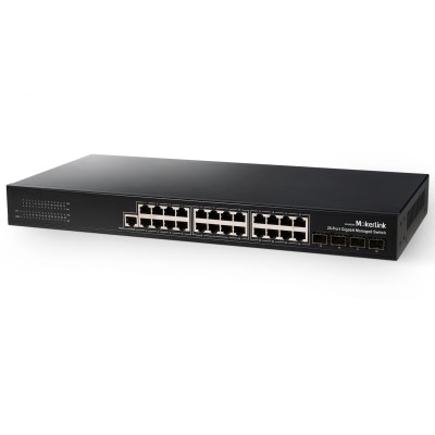 MokerLink 24 Port PoE Gigabit Managed Switch with 4 Port SFP, 4 GE Uplink, 4 Combo SFP, 300W IEEE802.3af/at, L2+ Smart Managed, Rackmount Fanless, PoE QoS Vlan IGMP and Static Routing Managed