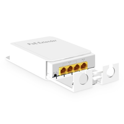 MokerLink 4 Port Gigabit PoE Extender, IEEE 802.3 af/at PoE Repeater, 10/100/1000Mbps, 1 PoE in 3 PoE Out, Wall & Din Rail Mount POE Passthrough Switch