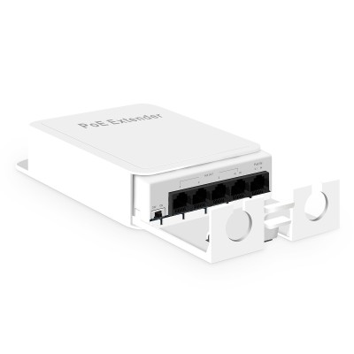 MokerLink Outdoor 5 Port PoE Extender, IEEE 802.3 af/at/bt PoE Repeater 90W, 10/100Mbps, 1 PoE in 4 PoE Out, Wandmontage wasserdichter POE Durchgangsschalter