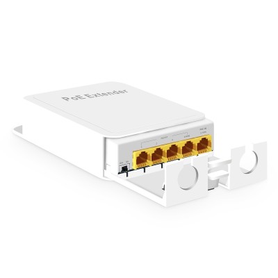 MokerLink Outdoor 5 Port Gigabit PoE Extender, IEEE 802.3 af/at/bt Ripetitore PoE 90W, 10/100/1000Mbps, 1 PoE in 4 PoE Out, Interruttore di passaggio POE impermeabile a parete