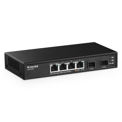 MokerLink 4 Port 2.5G Ethernet Switch mit 2 Port 10G SFP∙ Slot, 4 x 2.5G Base-T Ports kompatibel mit 10/100/1000Mbps, Metall Unmanaged Fan-less Small Network Switch