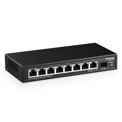 MokerLink switch Ethernet a 8 porte 2.5Gigabit con slot SFP 10G, 8 porte Base-T 2.5G compatibili con 10/100/1000Mbps, piccolo switch di rete senza ventola in metallo
