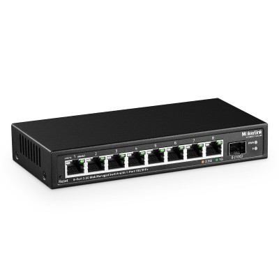 MokerLink 8 Port 2.5 Gigabit Managed Switch with 10G SFP+ Slot, 8 x 2.5G Base-T Ports Compatible with 10/100/1000Mbps, Mini Size Metal Managed Fanless Network Switch