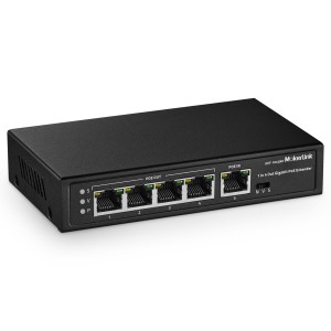 MokerLink 5 Ports Gigabit PoE Extender, IEEE 802.3af/at PoE Repeater, 100/1000Mbps, 1 PoE in 4 PoE Out PoE Passthrough Switch, Wall Mount, PoE Extender/Injector/Network Extender 3 in 1