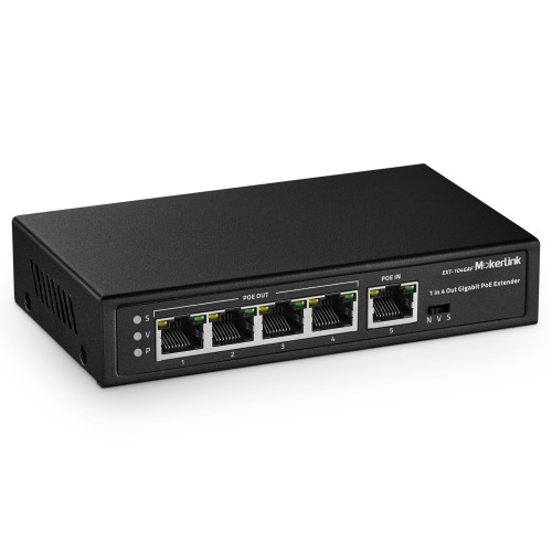 MokerLink 5 Ports Gigabit PoE Extender, IEEE 802.3af/at PoE