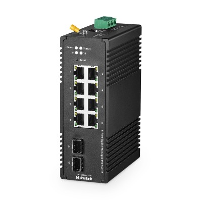 MokerLink 8 porte Gigabit PoE Industrial DIN-Rail Ethernet Switch gestito, 2 porte SFP, IEEE802.af/at 96W PoE∙ Alimentazione, Web L2∙ Managed IP40 Network Switch (-40 to 185°F), con alimentazione elettrica