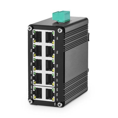 MokerLink 10 Port Gigabit Industrial Solar Battery UPS PoE Switch, Input DC12V-48V to Output DC 48V, IEEE802.3af/at PoE, Mini Size, Unmanaged IP40 Network Switch (-40 to 185°F), 20Gbps Capacity