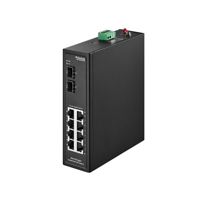MokerLink 8 porte PoE Gigabit Industrial DIN-Rail Ethernet Switch gestito, 2 porte SFP, IEEE802.3af/at, capacità di commutazione 20Gbps, switch di rete IP40 gestito Web (-40 a 185°F)