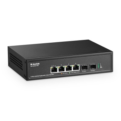MokerLink 4 Port 2.5G PoE Switch mit 2 Port 10G SFP∙ Slot, 4 x 2.5G Base-T Ports kompatibel mit 10/100/1000Mbps, IEEE8023af/at PoE 78W, Metall Unmanaged Fan less Small Network Switch