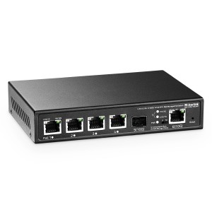 Mokerlink 4 puertos 2.5g Poe Management switch, con 1 puerto 10g Ethernet port, 1 Puerto 10gsfps + slot, ieee8023af / at Poe 65w, Metal Network Management fan Free Small Network Switch