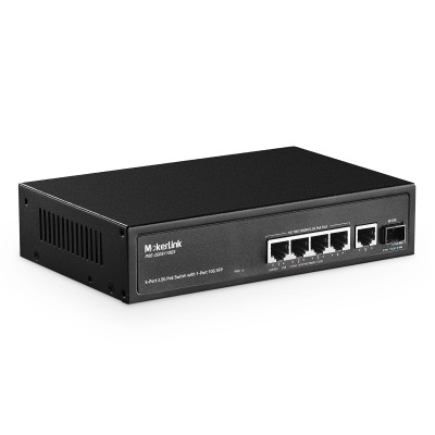 Mokerlink 5 puertos 2,5 Gigabit Poe switch, con SFP de 10g, puerto Ethernet de 5 x 2,5g, 4 puertos Poe ieee802.3af / at, 65w, compatible con 10 / 100 / 1000mbps, conmutador de red montado en la pared sin ventilador no gestionado