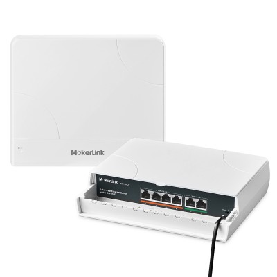 MokerLink 6 Port Outdoor POE Switch, 4 POE+ Ports, 2 UpLink, 10/100Mbps, 78W IEEE802.3af/at, Weatherproof Unmanaged Plug and Play Fanless Switch