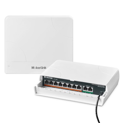 MokerLink 10 Port Outdoor PoE Switch, 8 PoE+ Ports, 2 Uplink, 10/100Mbps, 802.3af/at 120W, Weatherproof Fanless Unmanaged Plug and Play 