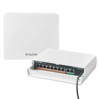 MokerLink 10 Port Outdoor PoE Switch, 8 PoE+ Ports 100M, 2 Gigabit Uplink 1000M, 802.3af/at 120W, Weatherproof Fanless Unmanaged Plug and Play