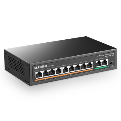MokerLink 11 Port PoE Switch with 9 Port PoE∙, 2 Fast Ethernet UpLink, 10/100Mbps, 120W 802.3af/at PoE, Plug Fanless ∙ Play Network Switch