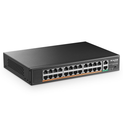MokerLink 26 Port PoE Switch mit 2 Gigabit Uplink Ethernet Port, 400W High Power, Unterstützung IEEE802.3af/at, Rackmount Unmanaged Plug and Play