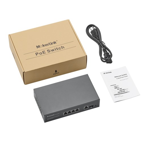 Switch PoE A 6 Porte IP65 - 4 Porte PoE 802.3af/at, 2 Porte SFP, 65W, Impermeabile, Plug-and-play Per Esterno