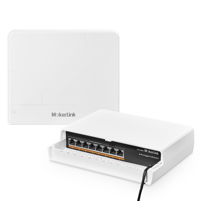 MokerLink 8 Port Outdoor Gigabit PoE Switch, 8 PoE+ Ports 1000Mbps, 802.3af/at 120W, Weatherproof Fanless Unmanaged Plug and Play 