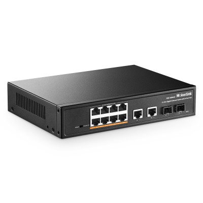MokerLink 12-Port Gigabit PoE Switch, 8 GE PoE∙, 2 GE Uplink, 2 Gigabit SFP, 120W 802.3af/at PoE, lüfterloser Stecker ∙ Play Ethernet Switch