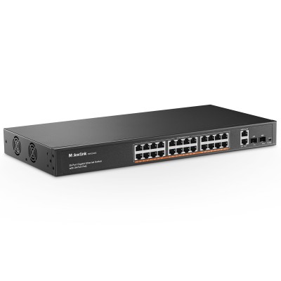 MokerLink 24-Port Gigabit PoE Switch, 2 Gigabit Ethernet Uplink, 2 Gigabit SFP, 400W IEEE802.3af/at, Rackmount Unmanaged Plug and Play Netzwerk Switch