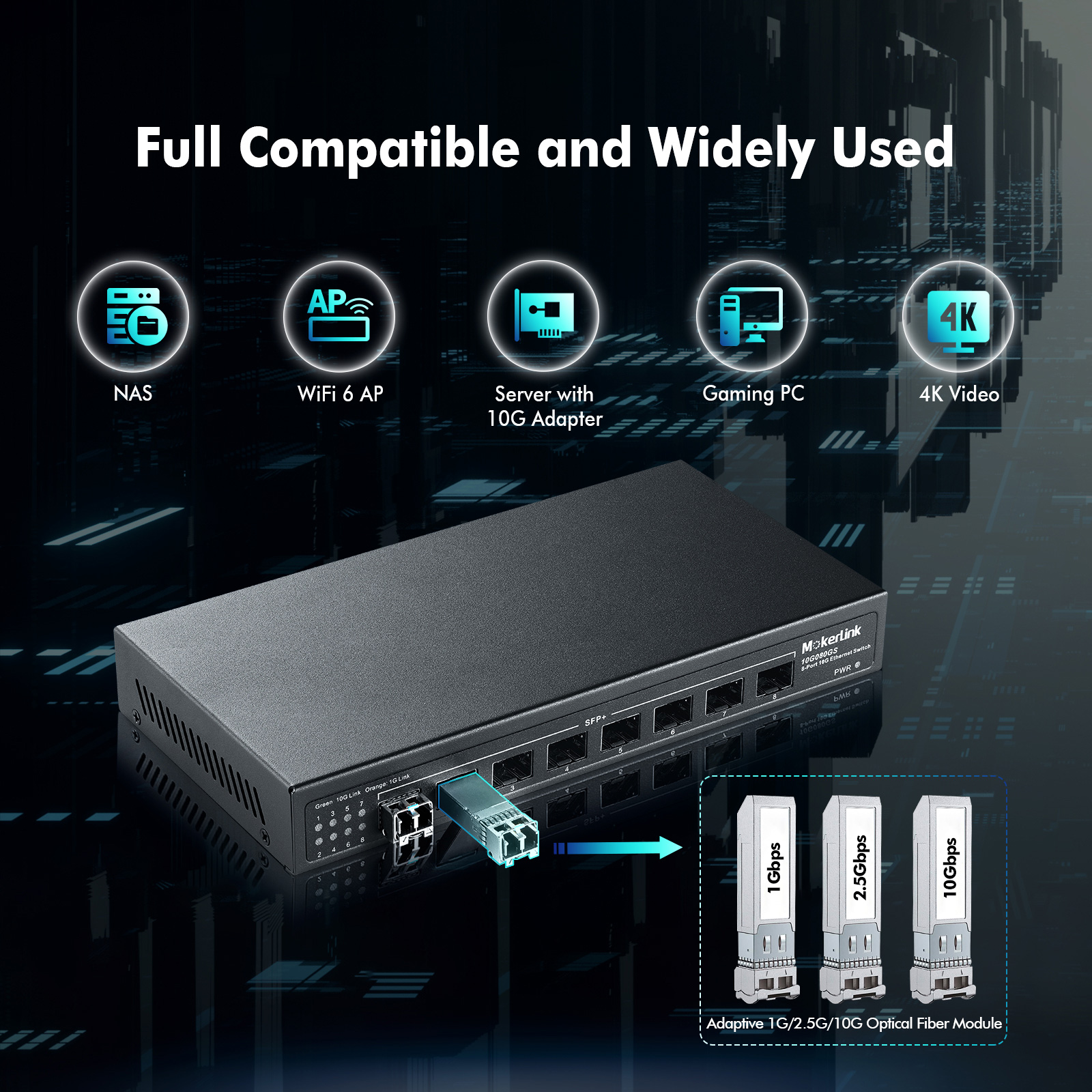 XikeStor 8 Port 10G SFP+ L2+ Managed Ethernet Switch, Multi Gigabit Network  Switch, Ethernet Splitter High Speed, Ethernet Hub, Metal Housing