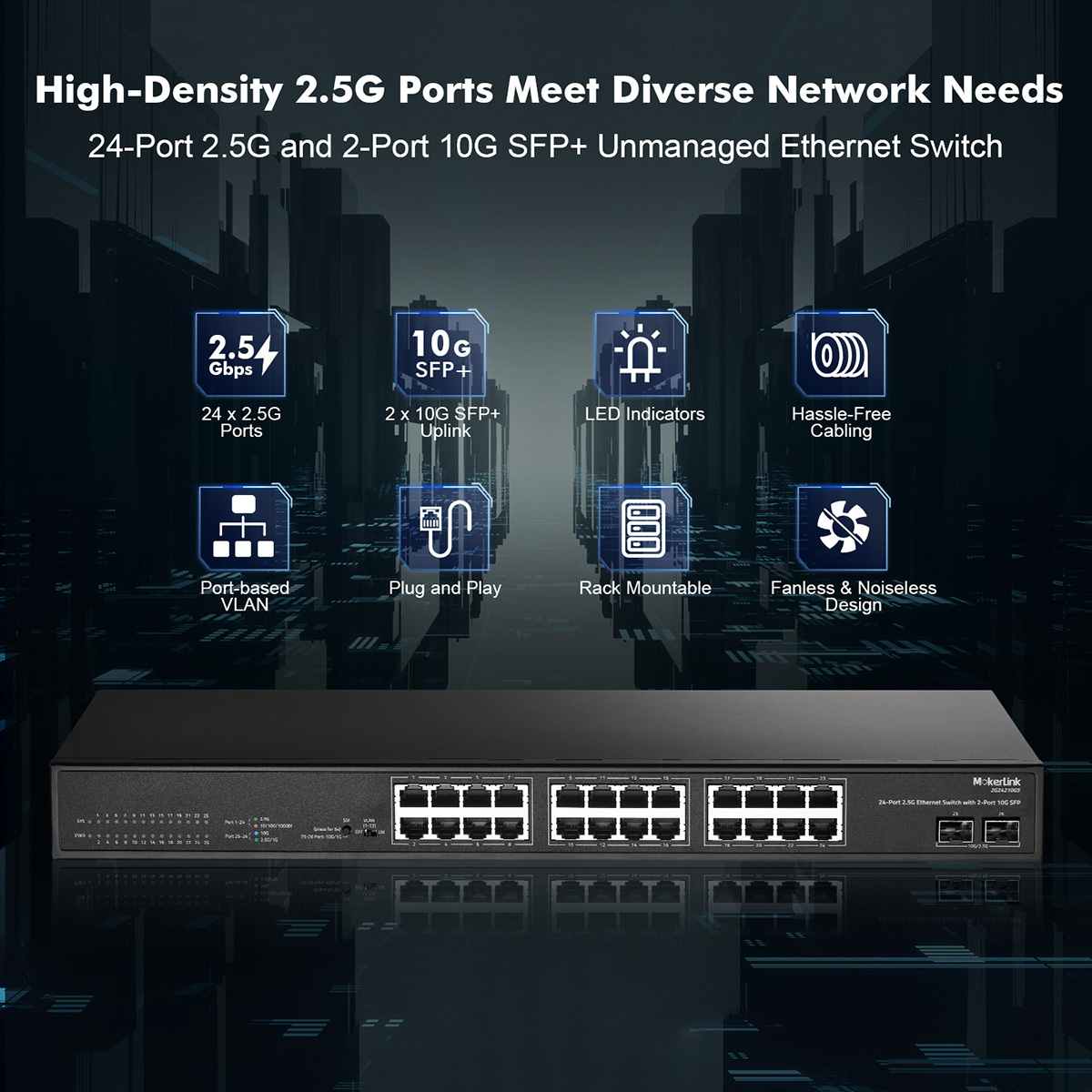 MokerLink Store - MokerLink 8-Port 2.5G Unmanaged PoE Switch with 1-Port  10G SFP+